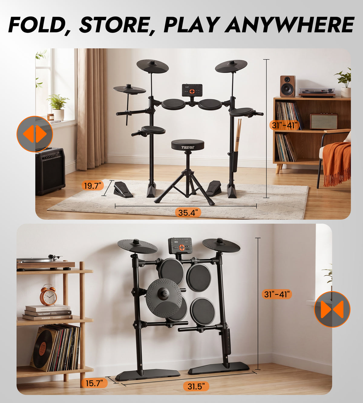 Tostar TED-15 Electric Drum Set for Beginners | Complete Kit with Acoustic Drum Sounds, Headphones & Throne