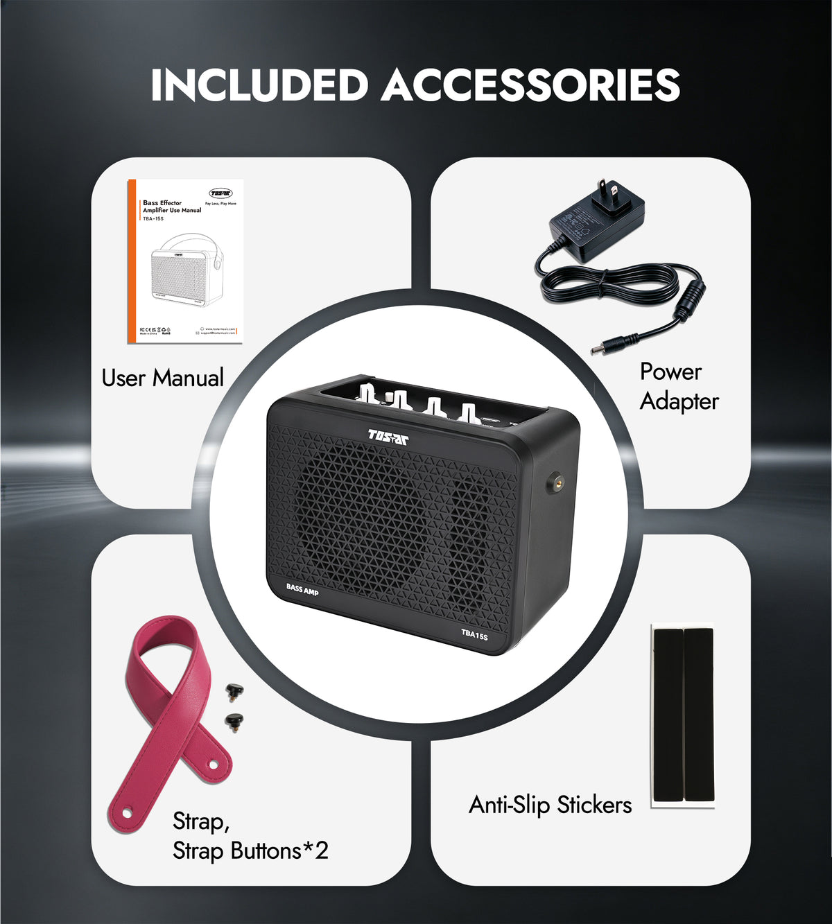 TOSTAR 15W Bass Amp for Slap Bass – Mini Practice Amplifier with HF Boost & Audio Playback
