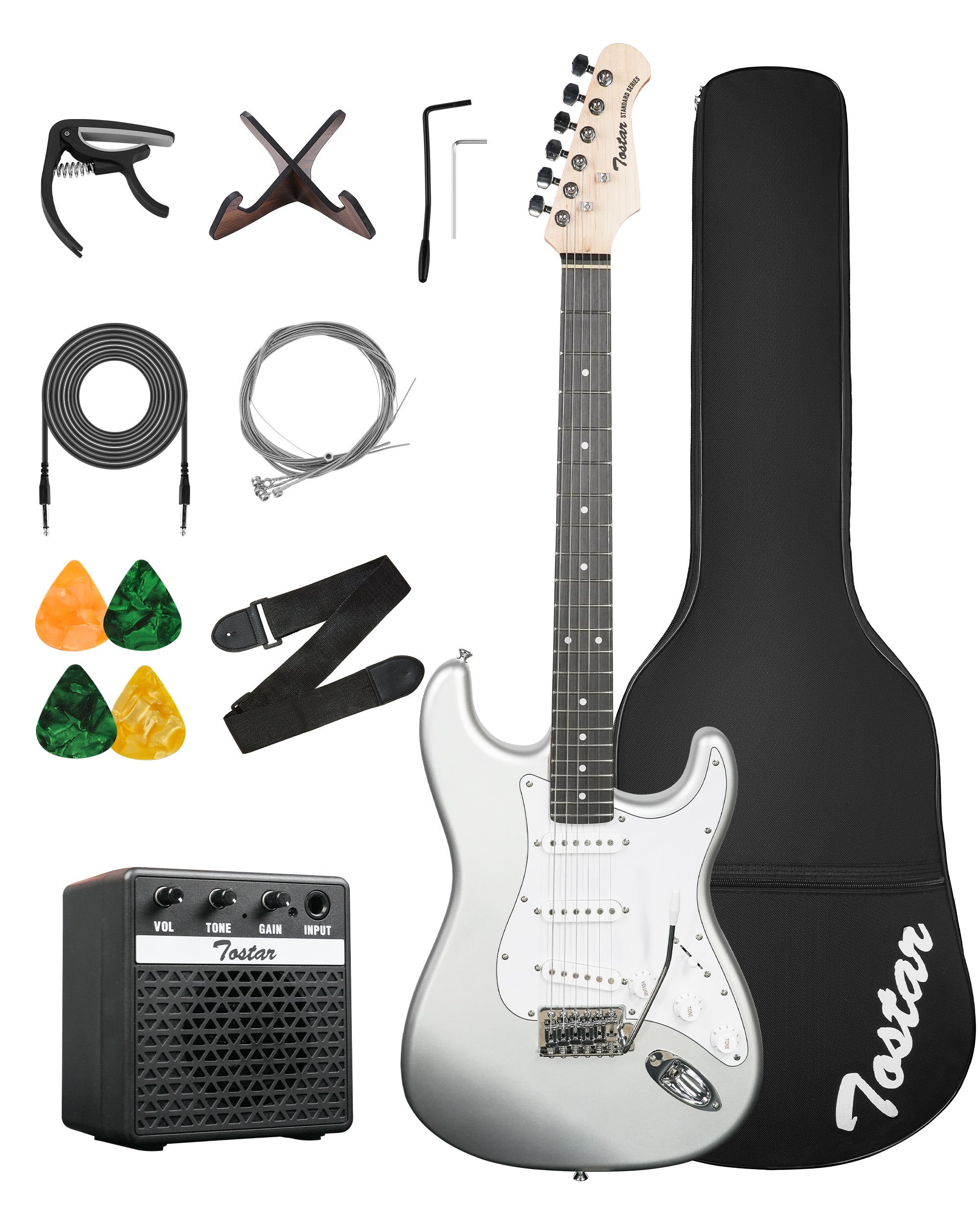 Tostar TST-110 39-inch Electric Guitar, S-S-S Pick Up