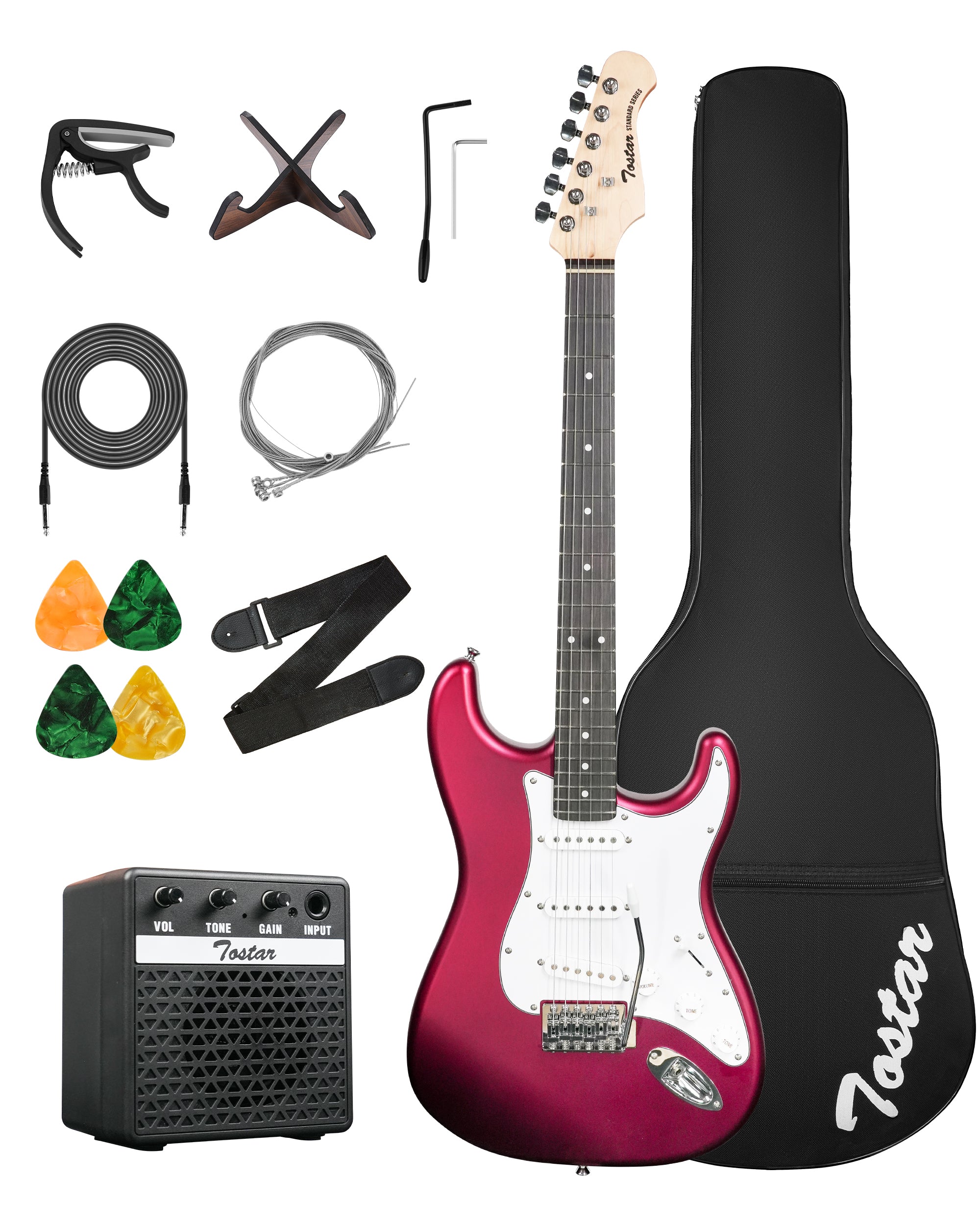 Tostar TST-110 39-inch Electric Guitar, S-S-S Pick Up