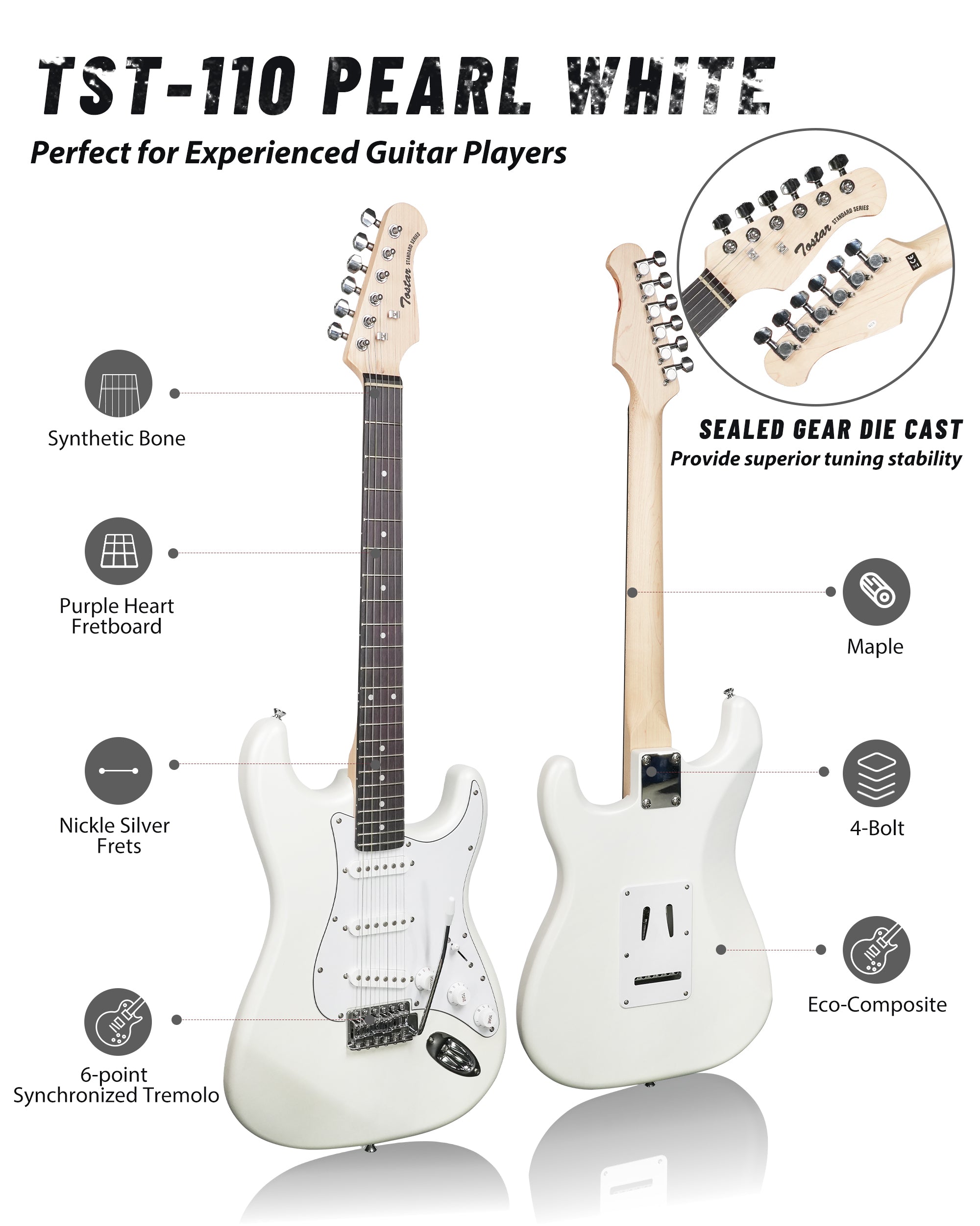 Tostar TST-110 39-inch Electric Guitar, S-S-S Pick Up