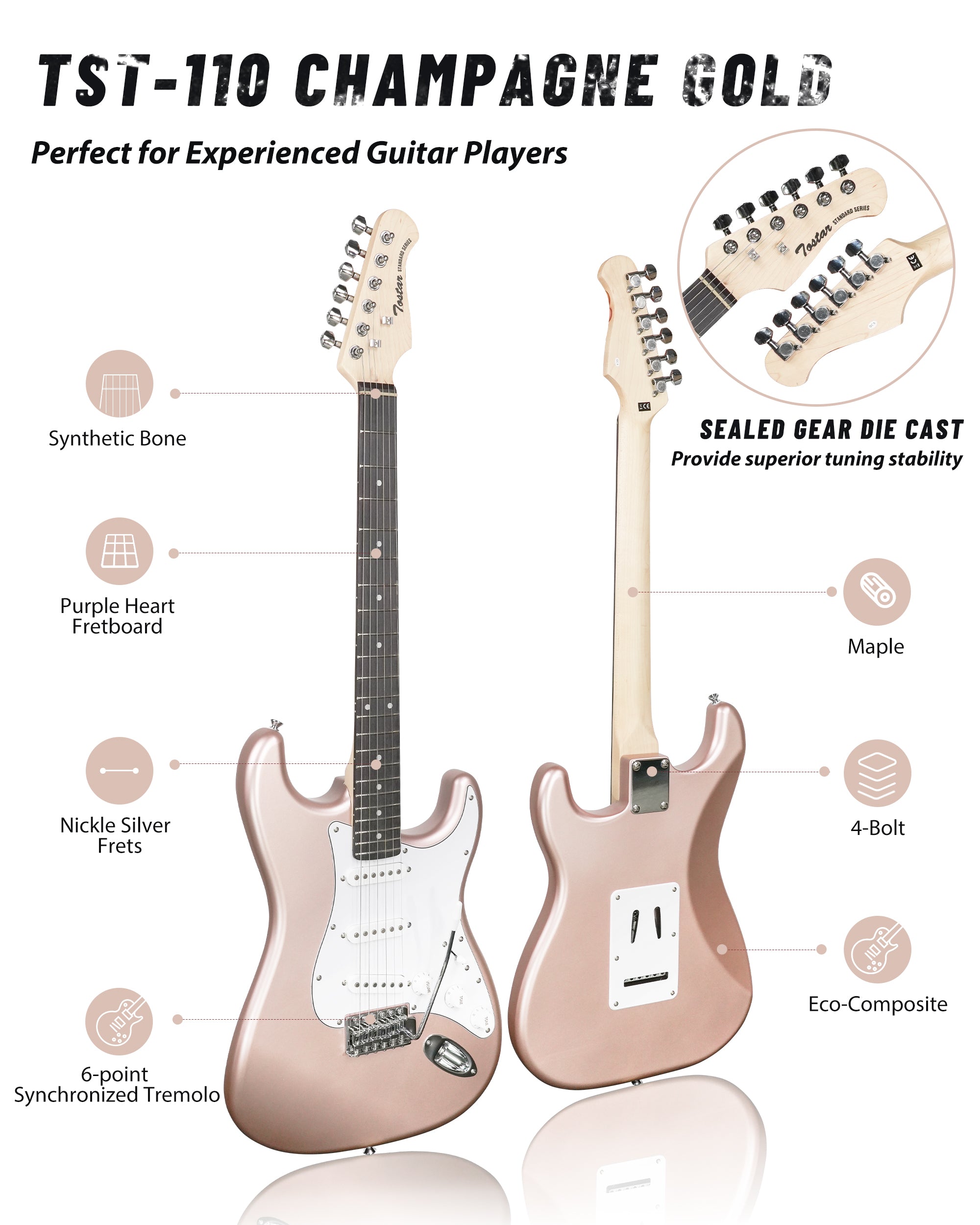 Tostar TST-110 39-inch Electric Guitar, S-S-S Pick Up
