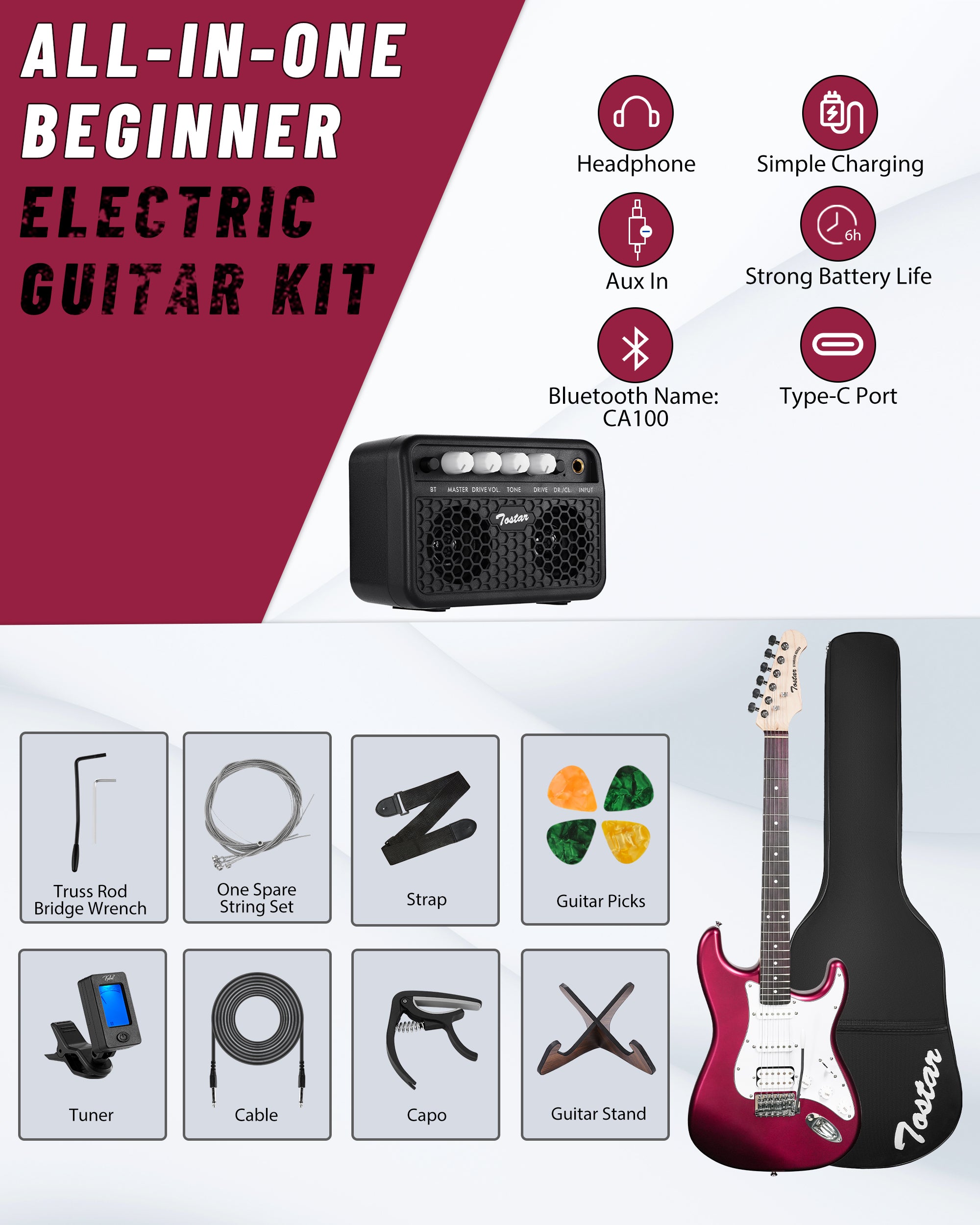 Tostar TST-112 Electric Guitar, H-S-S Pick Up