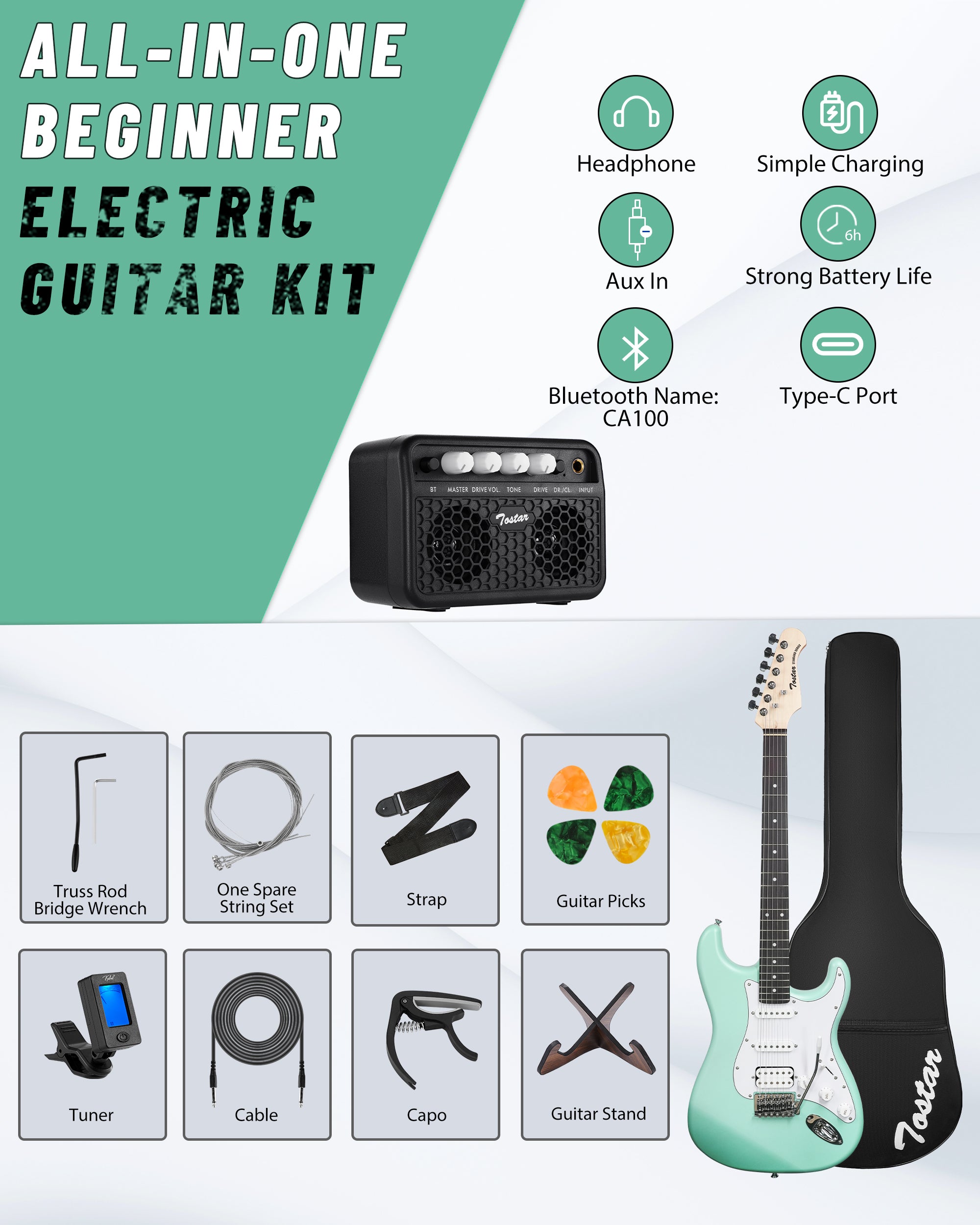 Tostar TST-112 Electric Guitar, H-S-S Pick Up
