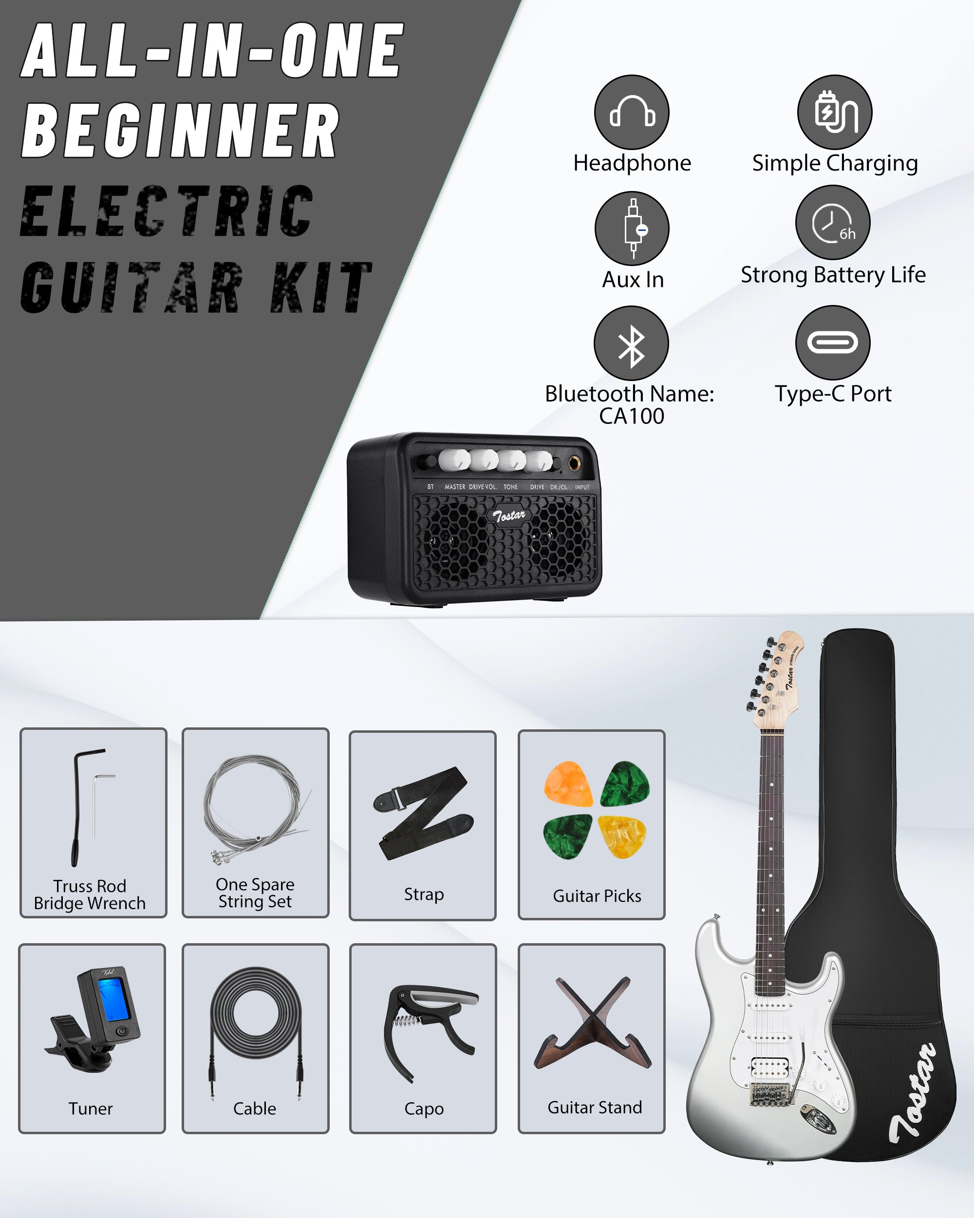 Tostar TST-112 Electric Guitar, H-S-S Pick Up