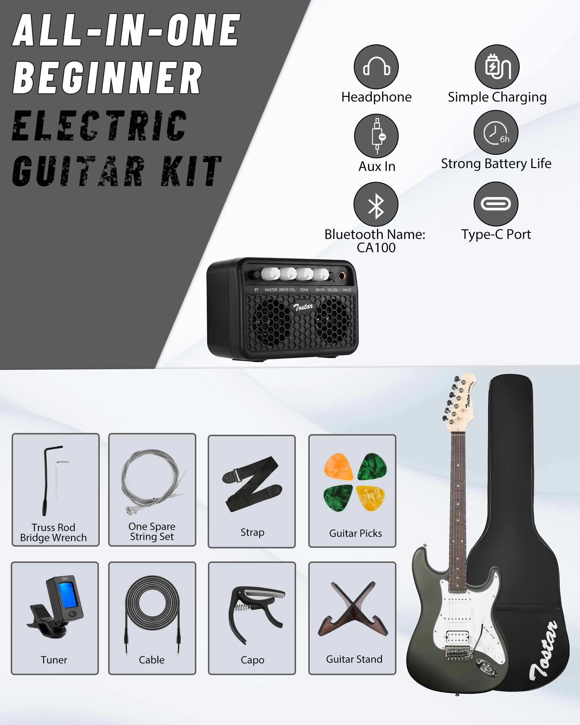 Tostar TST-112 Electric Guitar, H-S-S Pick Up
