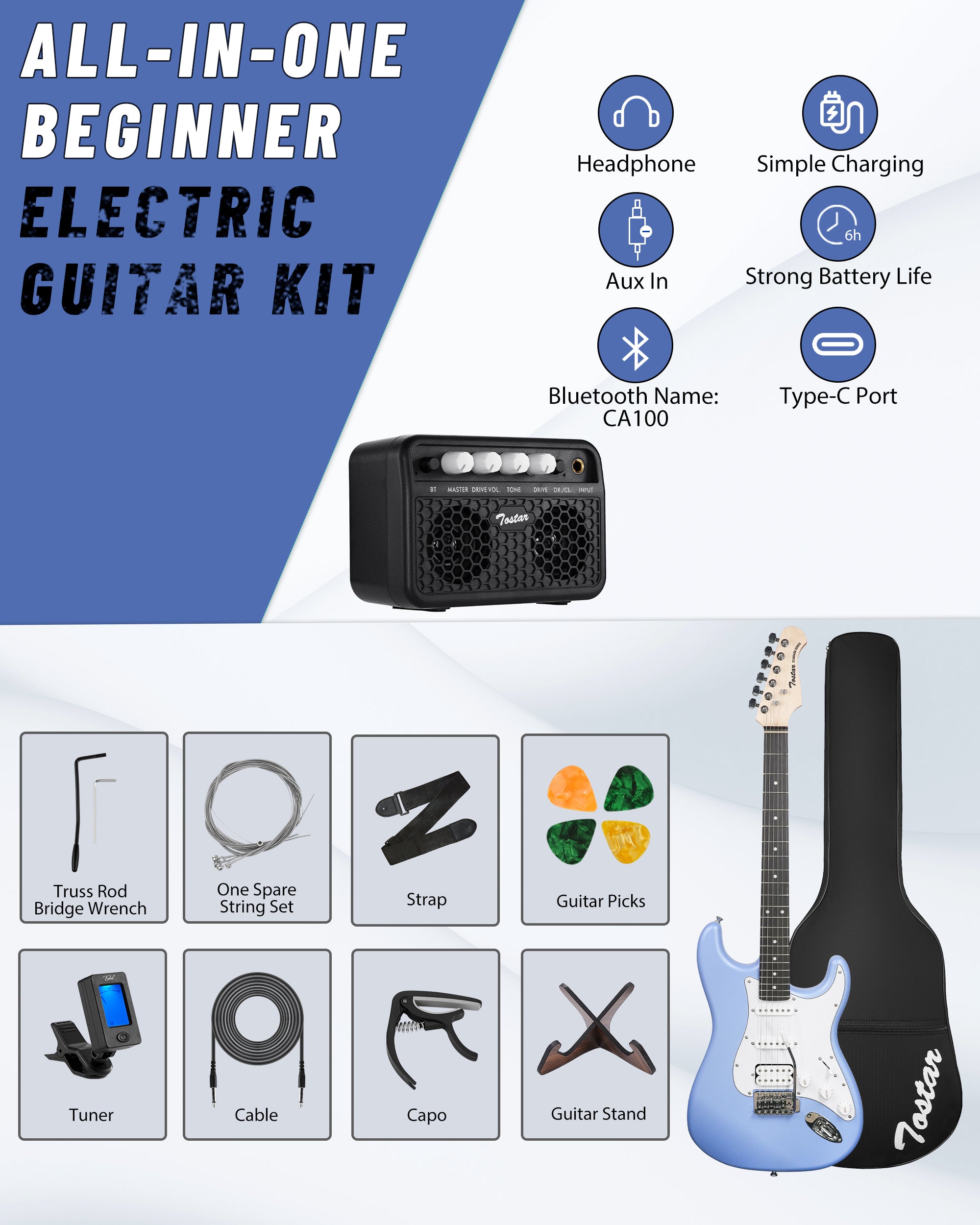 Tostar TST-112 Electric Guitar, H-S-S Pick Up