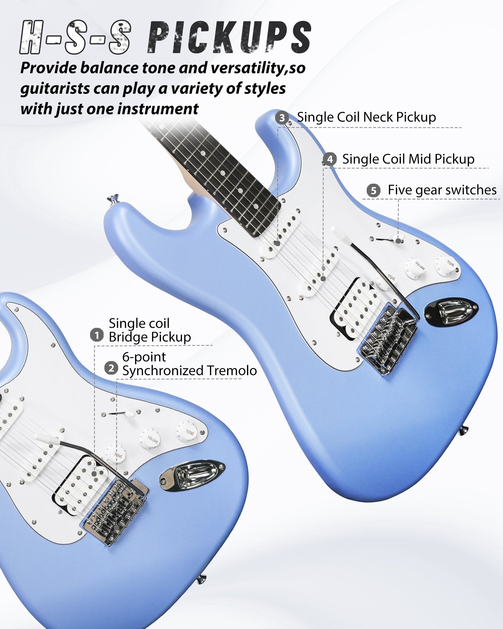 Tostar TST-112 Electric Guitar, H-S-S Pick Up