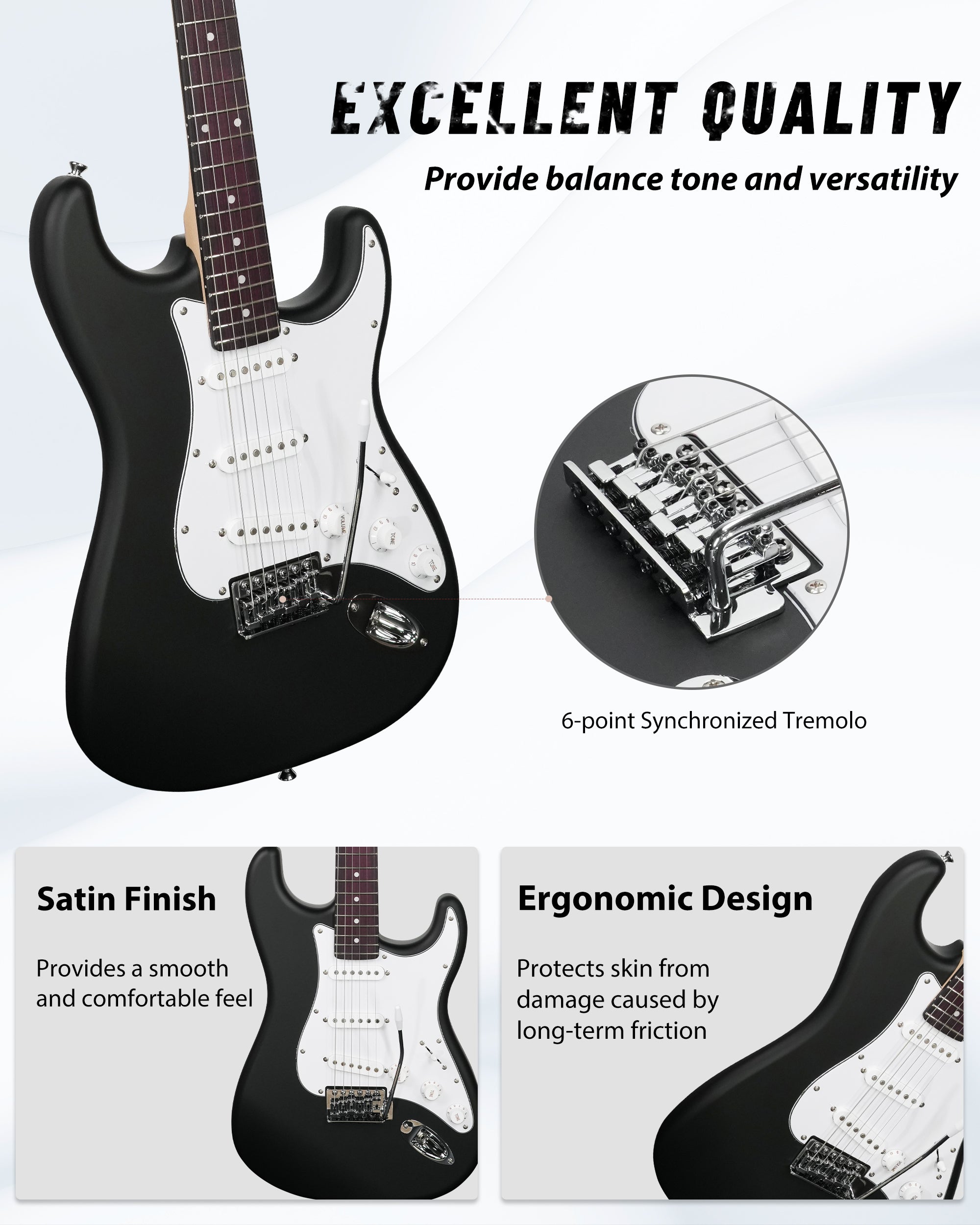 Tostar TST-110 39-inch Electric Guitar, S-S-S Pick Up