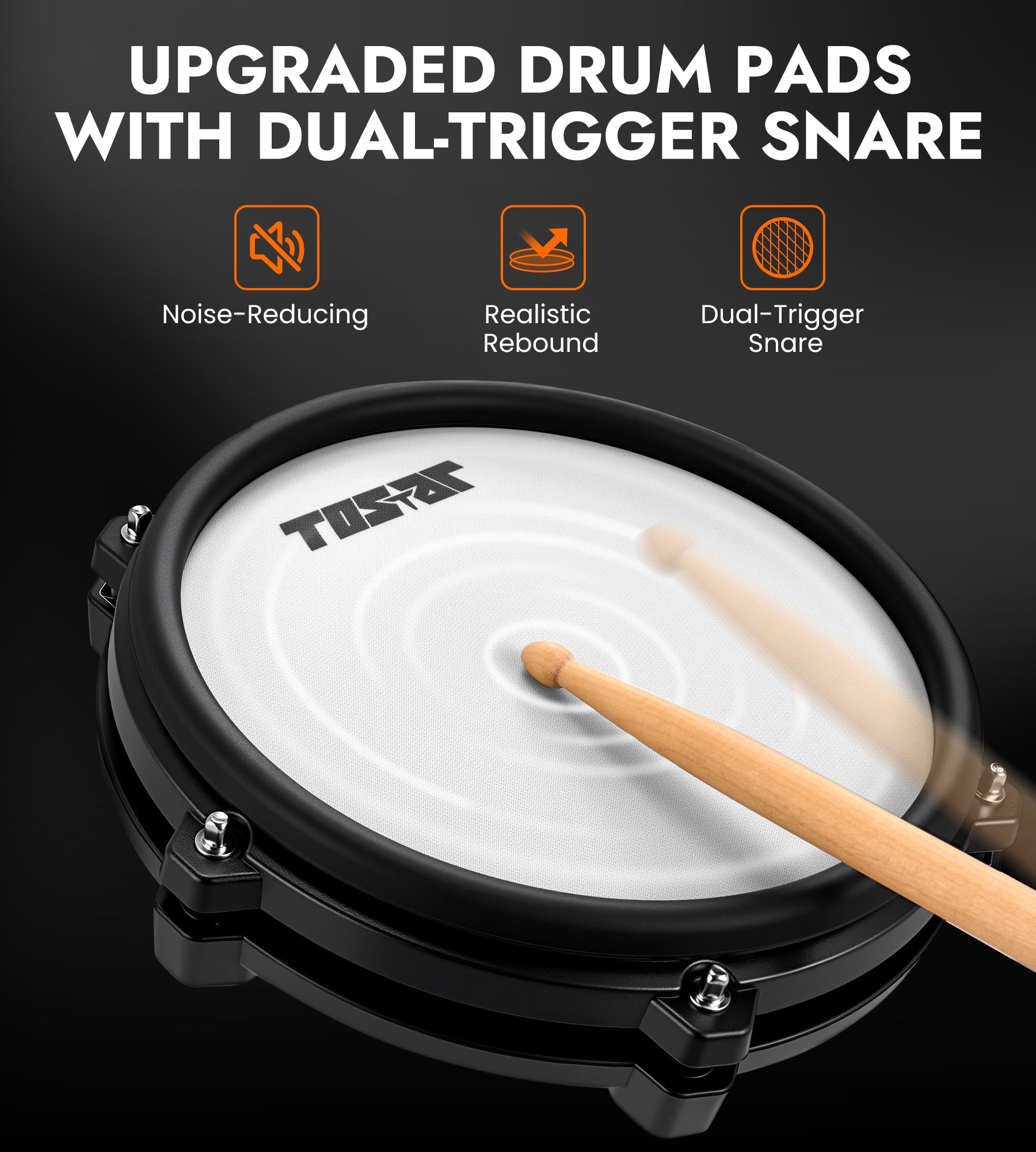 TOSTAR TED‑50P Electronic Drum Set, 5 Mesh Drum Pads & 3 Choke Cymbals with Throne, Headphones & Full Accessories, USB MIDI for Home Practice