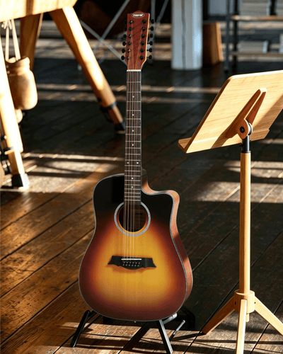 TOSTAR 42-Inch 12-String Acoustic-Electric Guitar Kit – Dreadnought Body, Spruce Top, Built-in 4-Band EQ