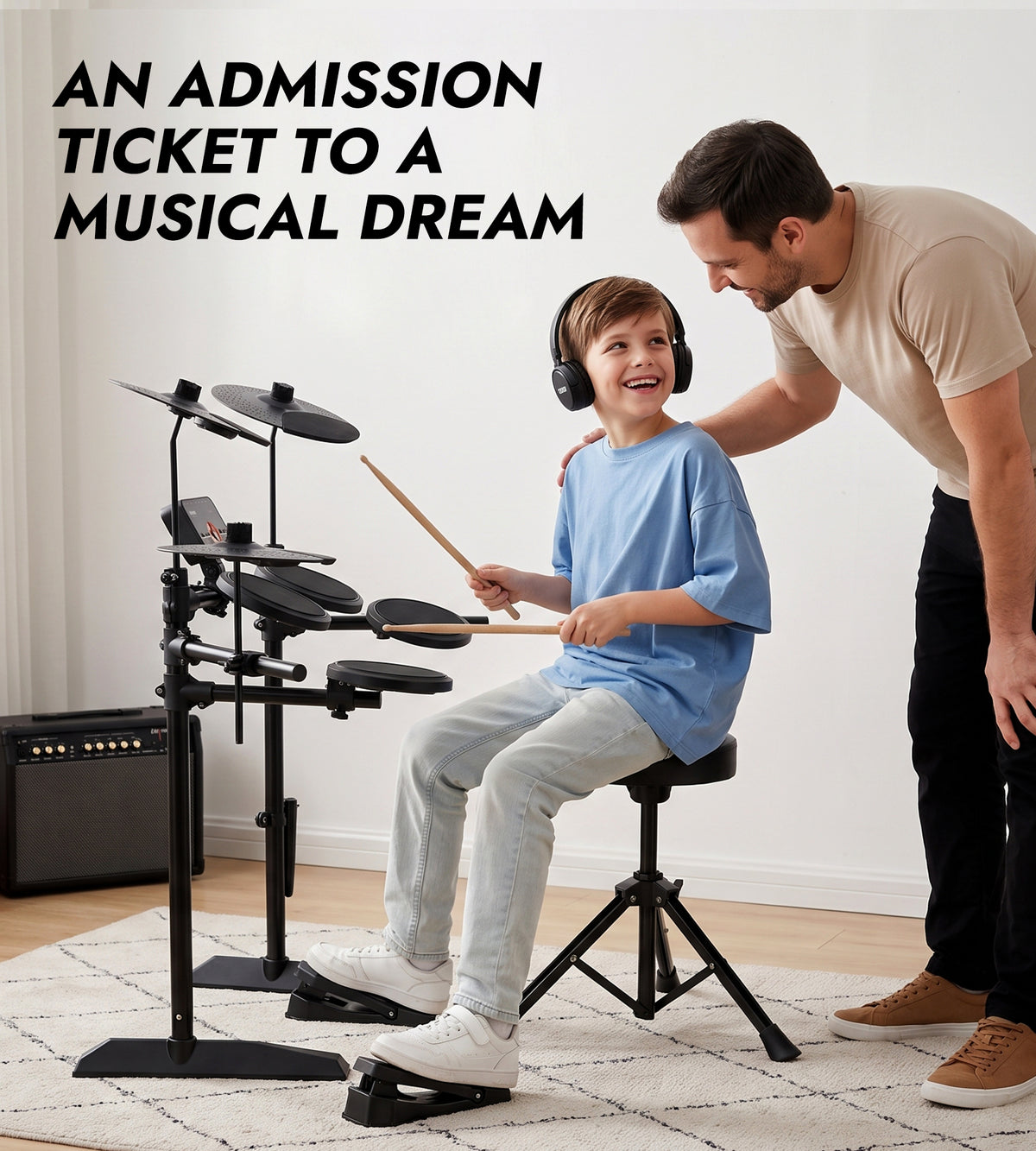 Tostar TED-15 Electric Drum Set for Beginners | Complete Kit with Acoustic Drum Sounds, Headphones & Throne