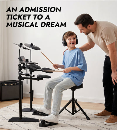 Tostar TED-15 Electric Drum Set for Beginners | Complete Kit with Acoustic Drum Sounds, Headphones & Throne