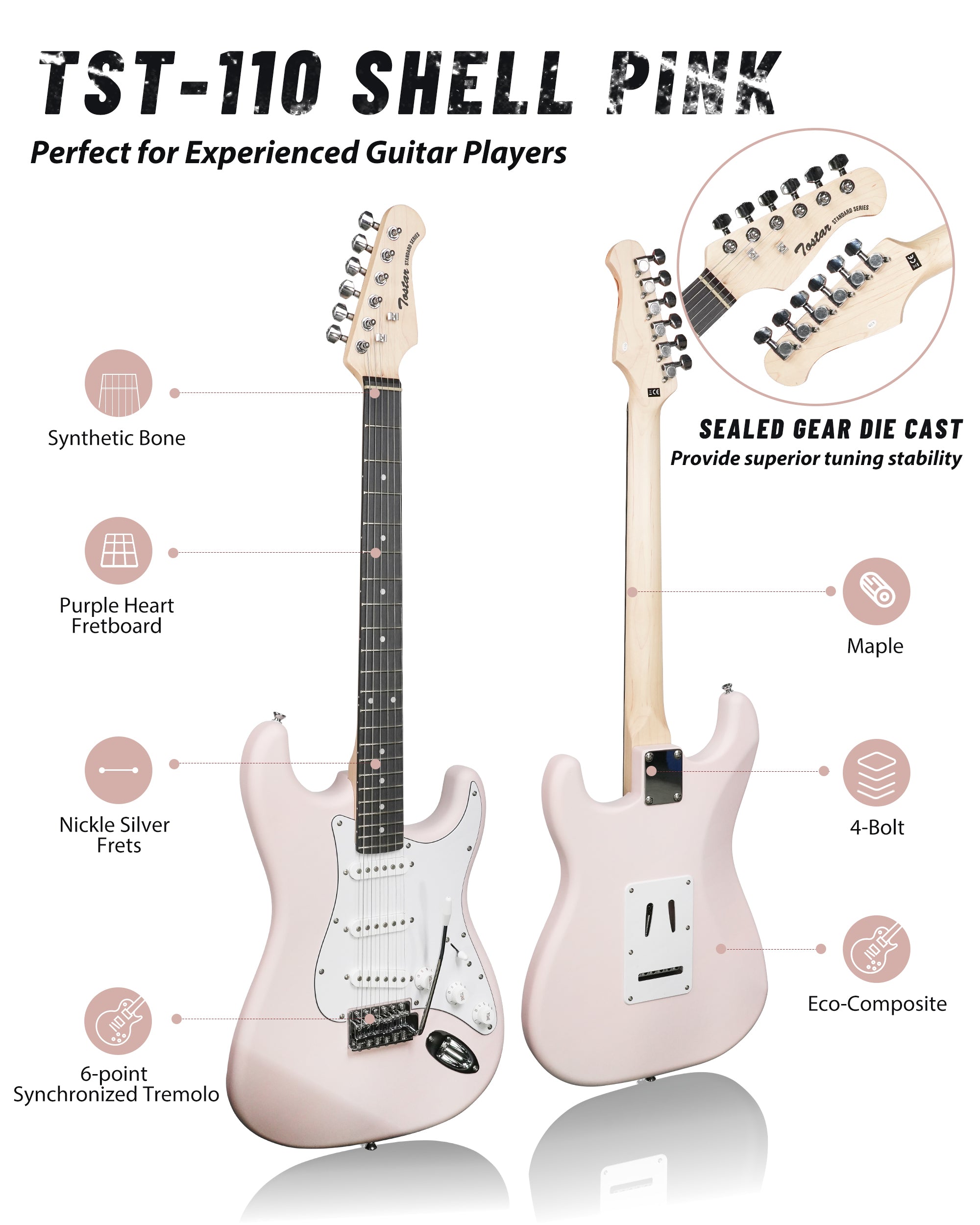 Tostar TST-110 39-inch Electric Guitar, S-S-S Pick Up