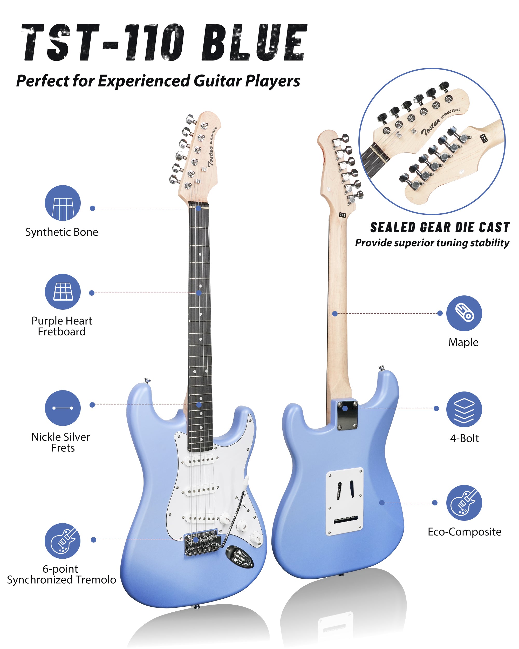 Tostar TST-110 39-inch Electric Guitar, S-S-S Pick Up