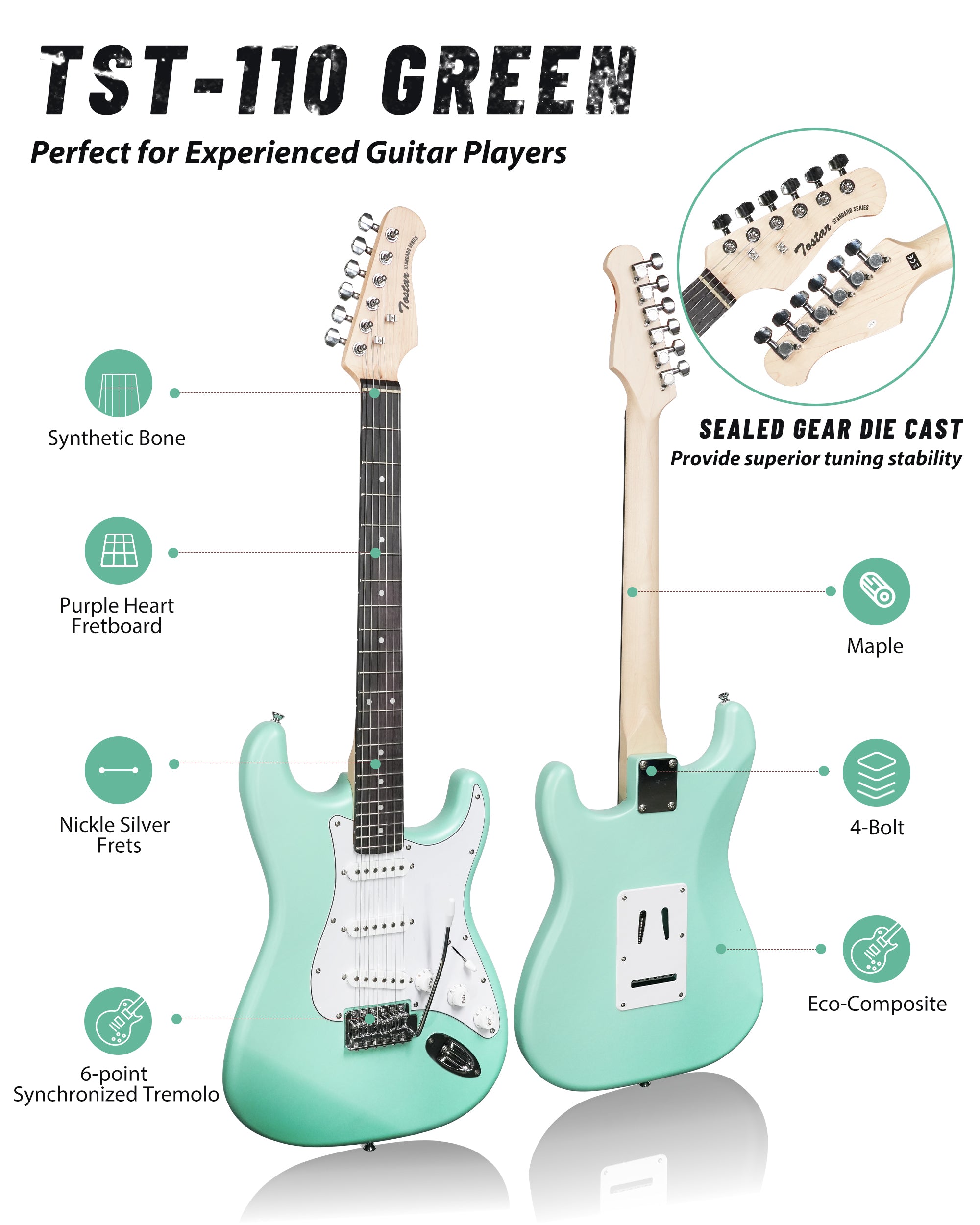 Tostar TST-110 39-inch Electric Guitar, S-S-S Pick Up
