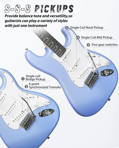 Tostar TST-110 39-inch Electric Guitar, S-S-S Pick Up