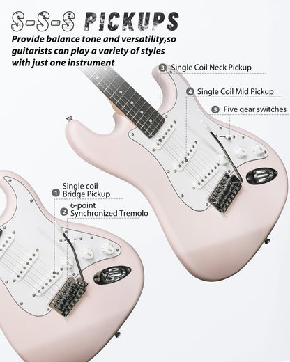 Tostar TST-110 39-inch Electric Guitar, S-S-S Pick Up
