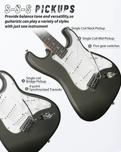 Tostar TST-110 39-inch Electric Guitar, S-S-S Pick Up