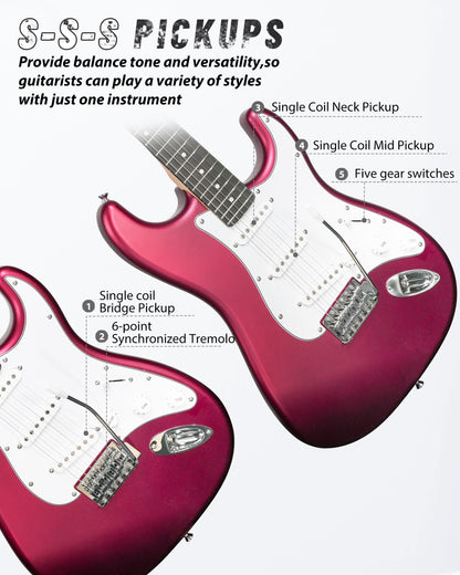 Tostar TST-110 39-inch Electric Guitar, S-S-S Pick Up