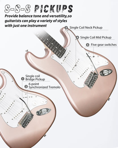 Tostar TST-110 39-inch Electric Guitar, S-S-S Pick Up