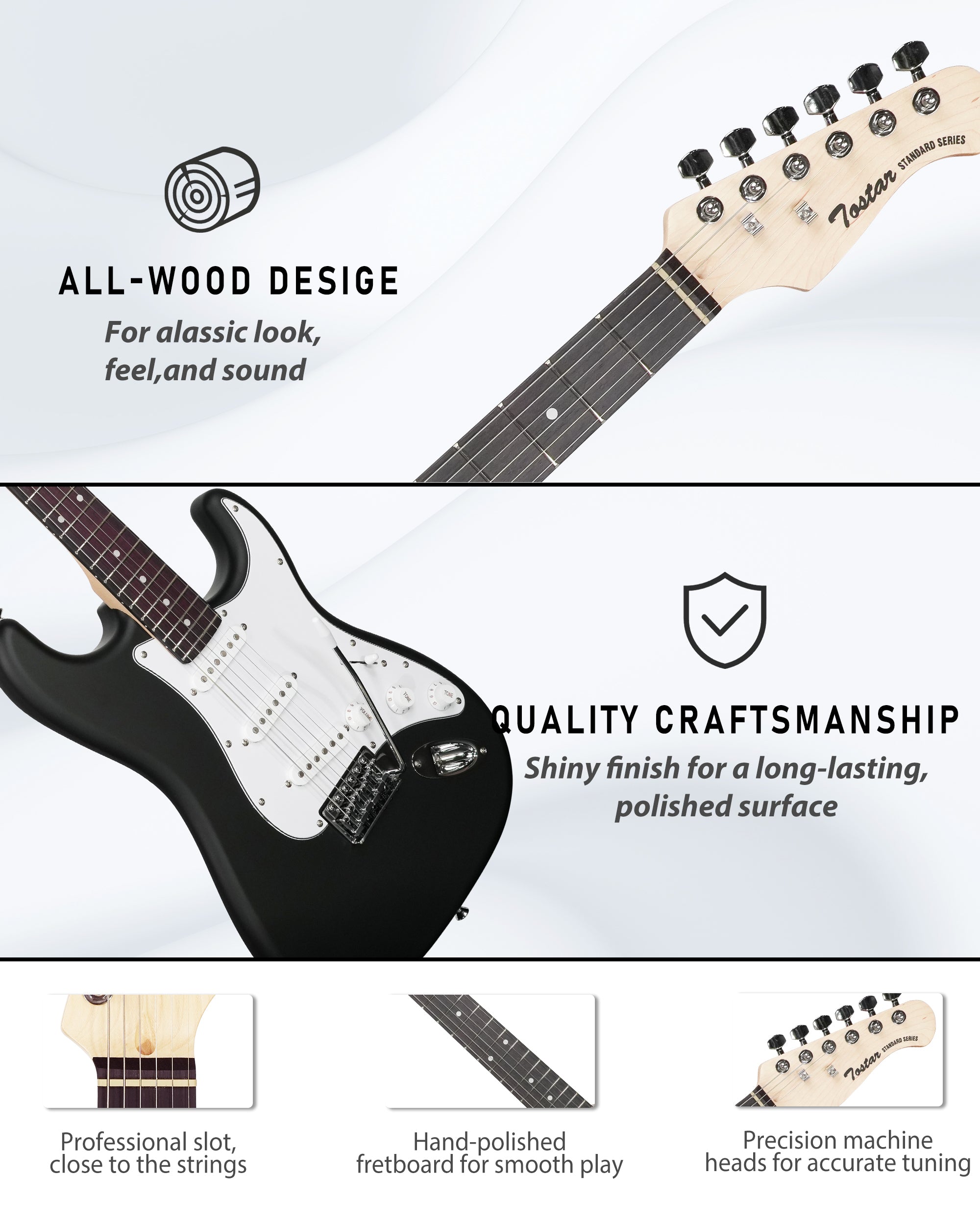 Tostar TST-110 39-inch Electric Guitar, S-S-S Pick Up