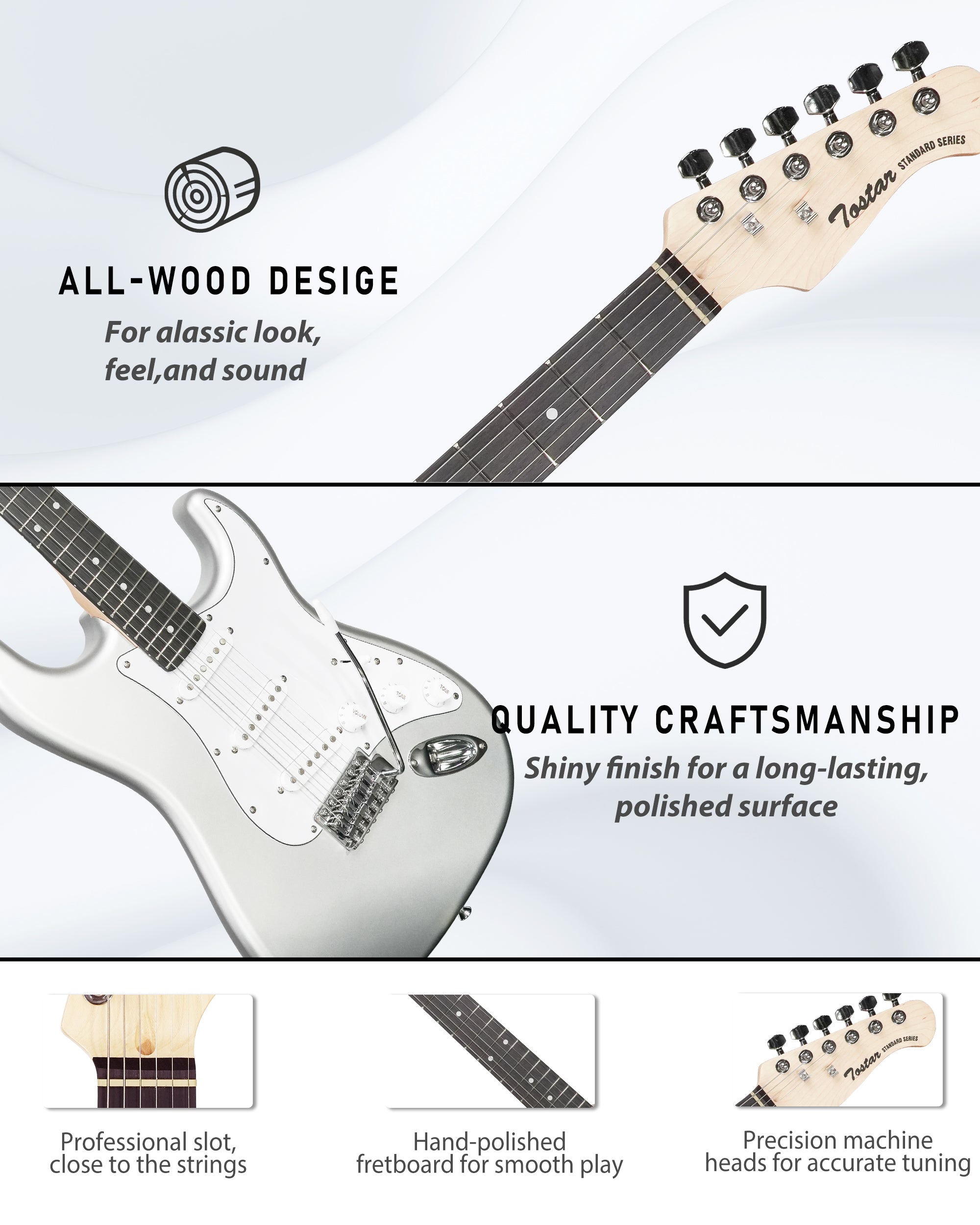 Tostar TST-110 39-inch Electric Guitar, S-S-S Pick Up