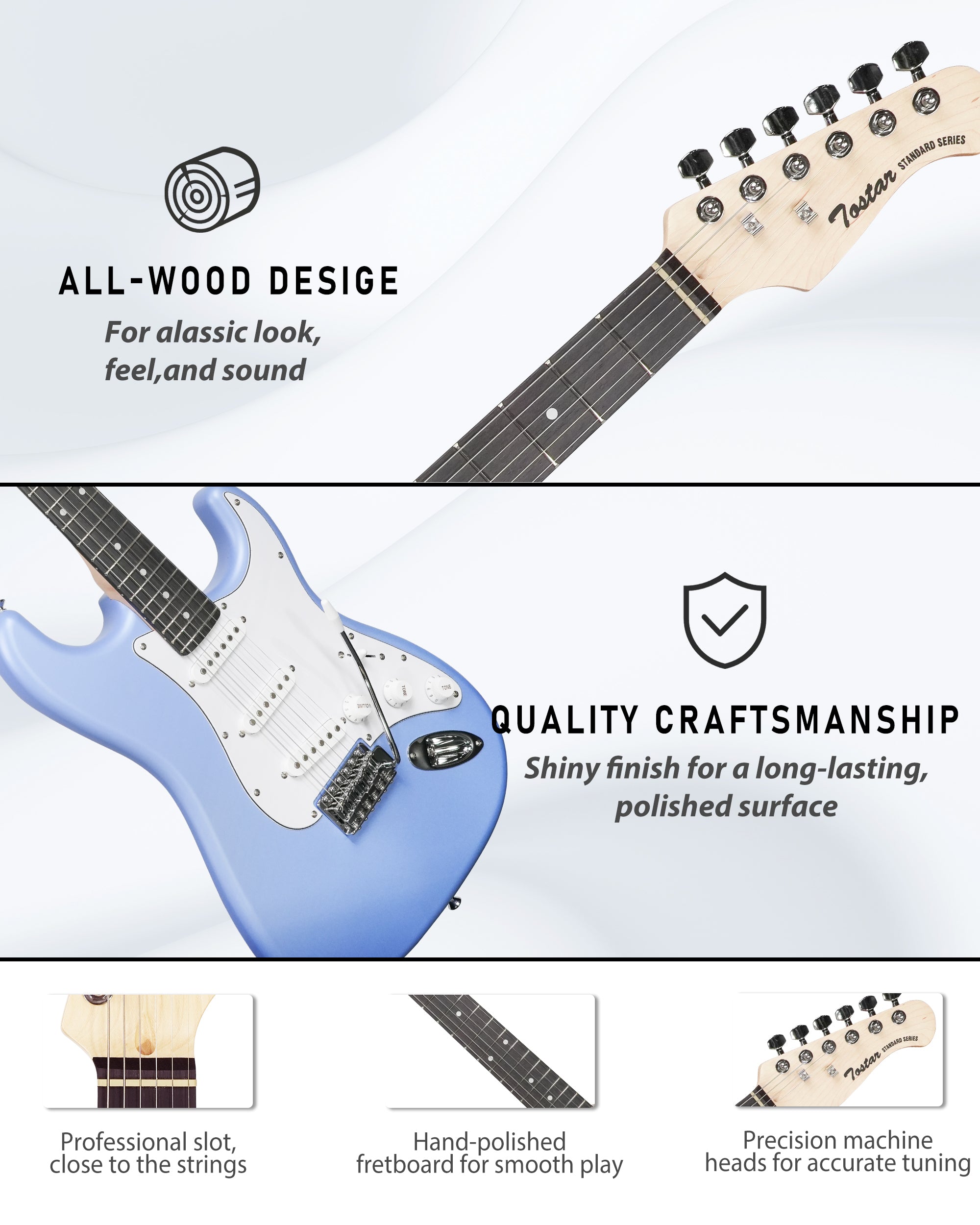 Tostar TST-110 39-inch Electric Guitar, S-S-S Pick Up
