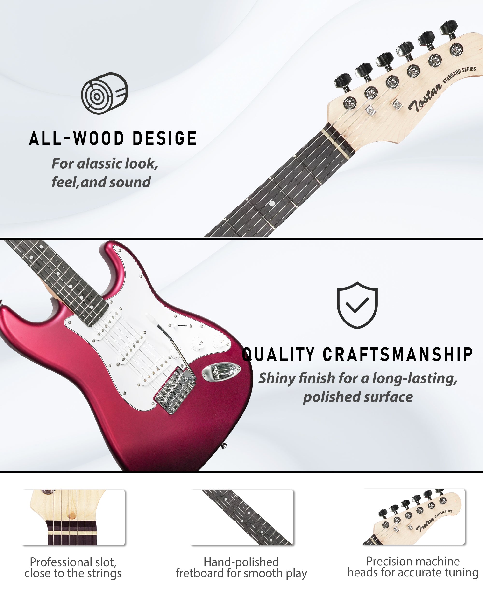 Tostar TST-110 39-inch Electric Guitar, S-S-S Pick Up