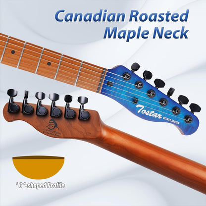 Tostar TTE-300 39-inch Electric Guitar H-H Pickups, Roasted Canadian Maple, Satin Finish