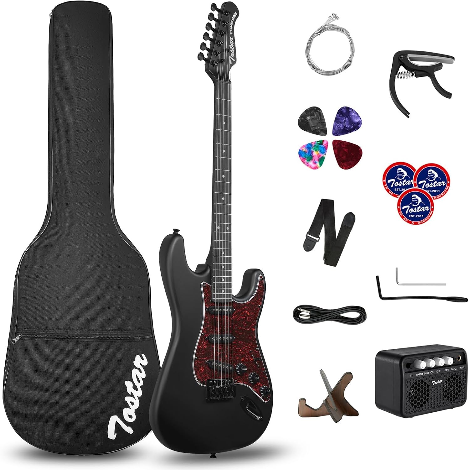 Tostar TST-130 39-inch Solid Body Electric Guitar Beginner Kits, S-S-S Pick Up