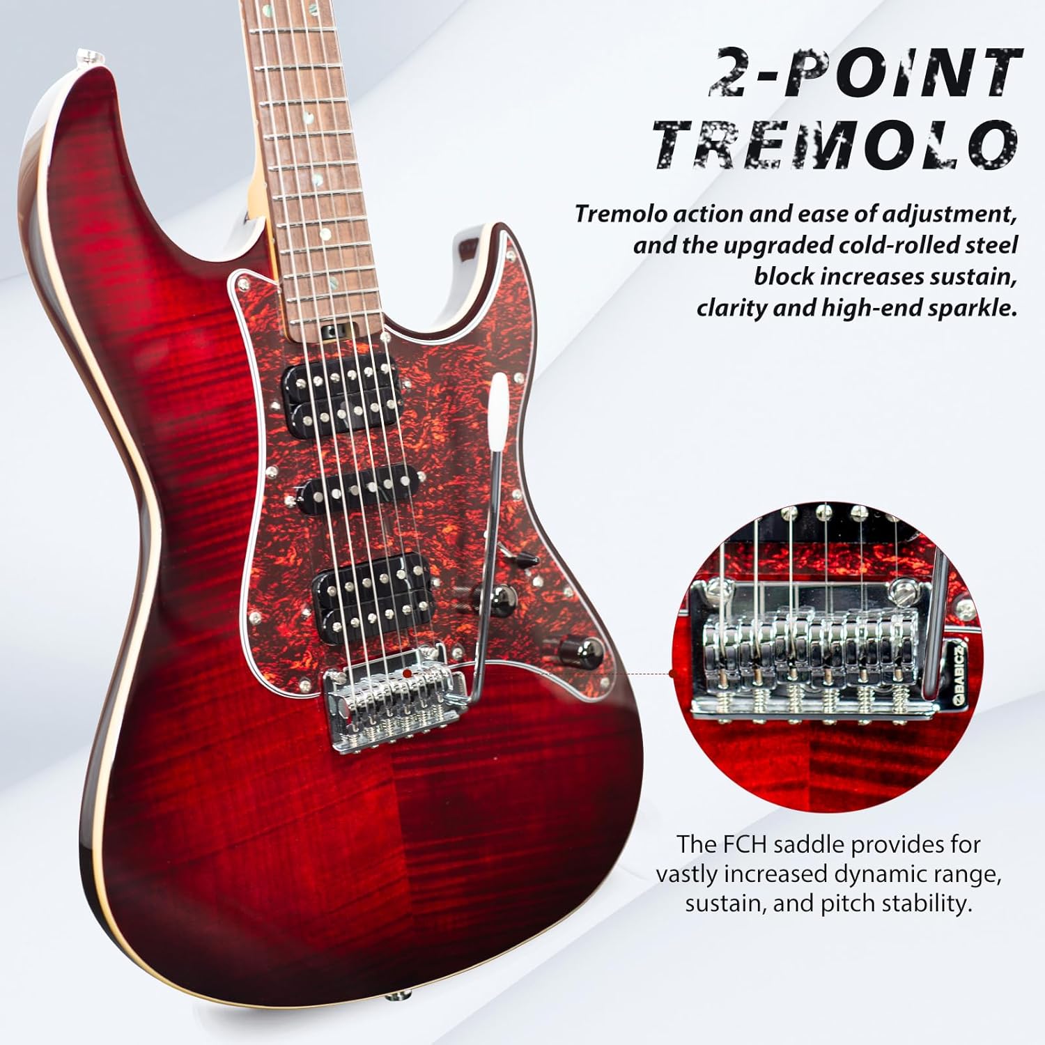 Tostar TST-500 39-inch Electric Guitar H-S-H Pickups, 2-Point Tremolo, Roasted Canadian Flamed Maple, Glossy Finish, Limited-Edition