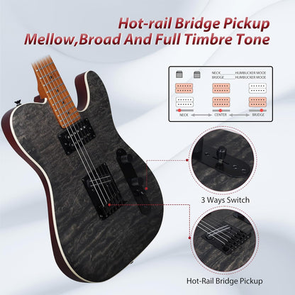 Tostar TTE-300 39-inch Electric Guitar H-H Pickups, Roasted Canadian Maple, Satin Finish