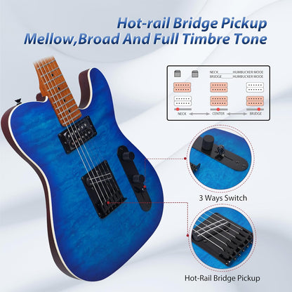 Tostar TTE-300 39-inch Electric Guitar H-H Pickups, Roasted Canadian Maple, Satin Finish