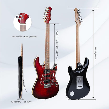 Tostar TST-500 39-inch Electric Guitar H-S-H Pickups, 2-Point Tremolo, Roasted Canadian Flamed Maple, Glossy Finish, Limited-Edition