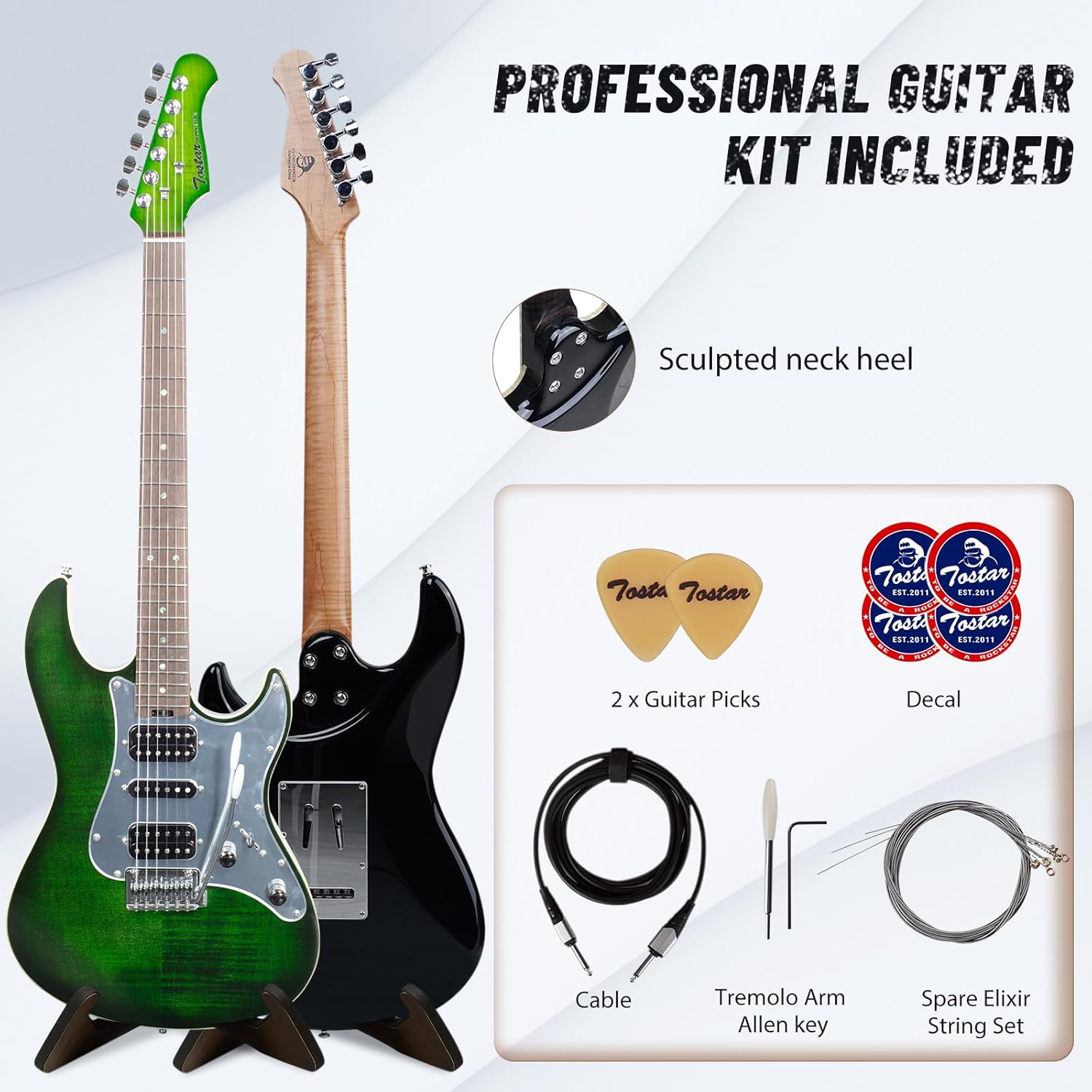 Tostar TST-500 39-inch Electric Guitar H-S-H Pickups, 2-Point Tremolo, Roasted Canadian Flamed Maple, Glossy Finish, Limited-Edition