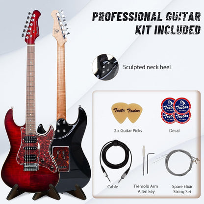 Tostar TST-500 39-inch Electric Guitar H-S-H Pickups, 2-Point Tremolo, Roasted Canadian Flamed Maple, Glossy Finish, Limited-Edition