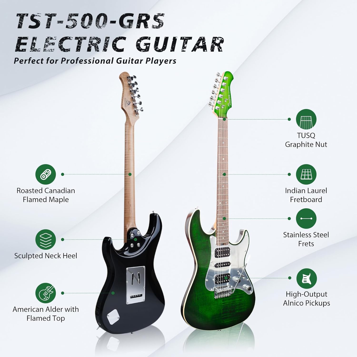Tostar TST-500 39-inch Electric Guitar H-S-H Pickups, 2-Point Tremolo, Roasted Canadian Flamed Maple, Glossy Finish, Limited-Edition