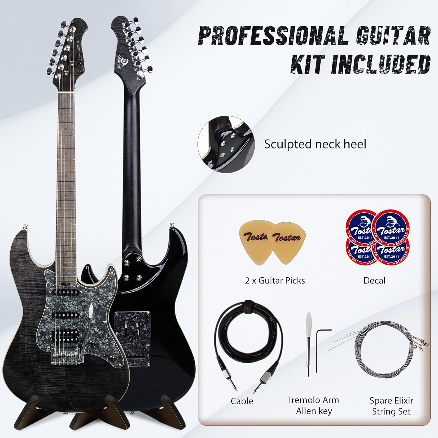 Tostar TST-500 39-inch Electric Guitar H-S-H Pickups, 2-Point Tremolo, Roasted Canadian Flamed Maple, Glossy Finish, Limited-Edition