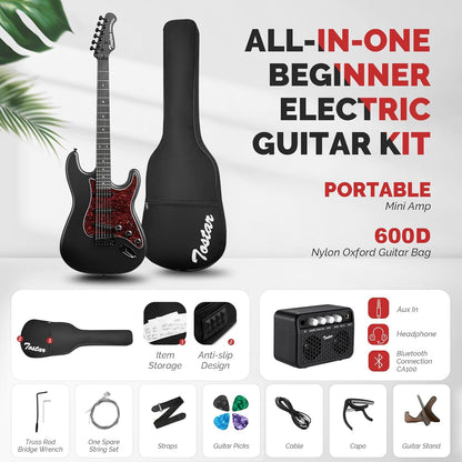 Tostar TST-130 39-inch Solid Body Electric Guitar Beginner Kits, S-S-S Pick Up