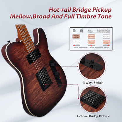 Tostar TTE-300 39-inch Electric Guitar H-H Pickups, Roasted Canadian Maple, Satin Finish