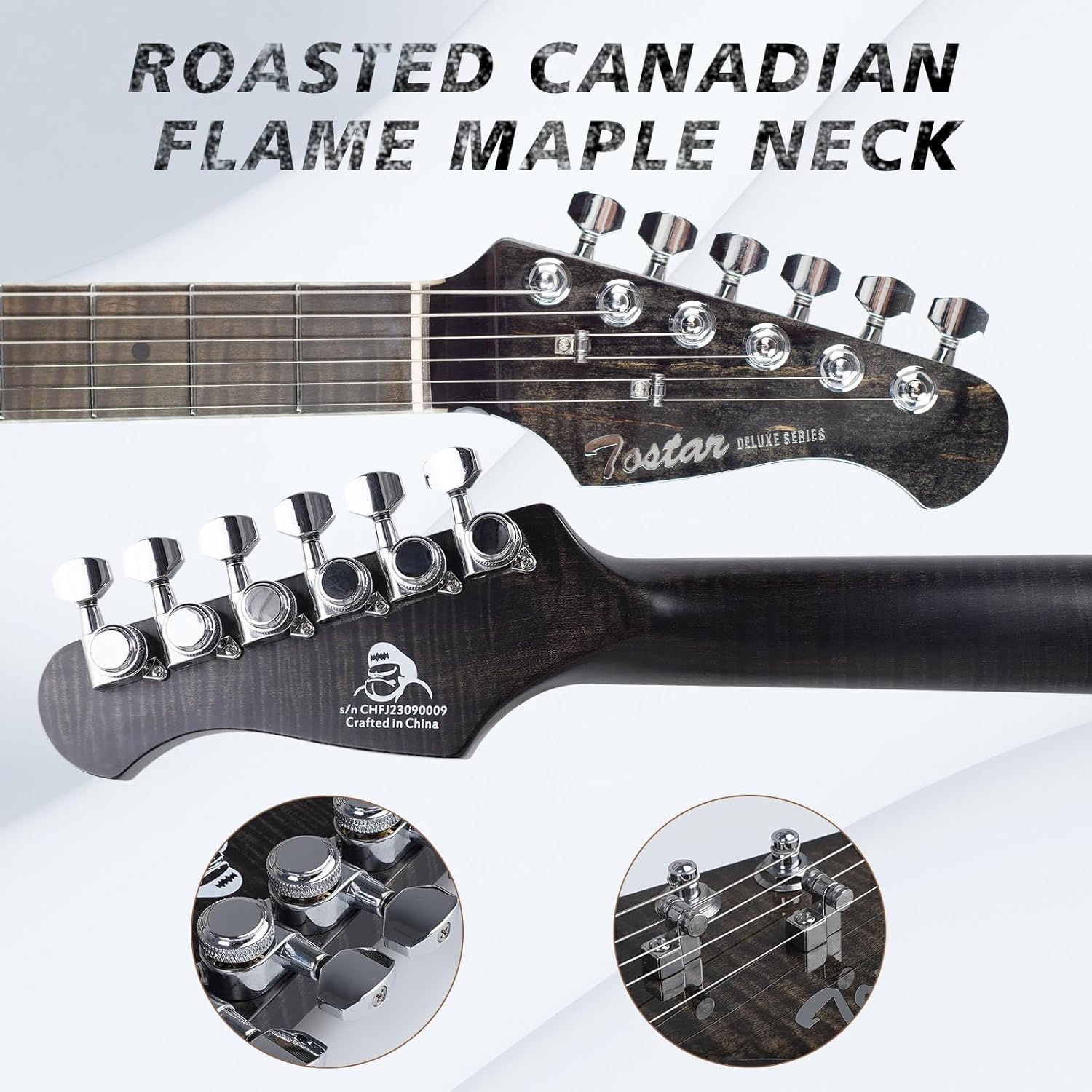 Tostar TST-500 39-inch Electric Guitar H-S-H Pickups, 2-Point Tremolo, Roasted Canadian Flamed Maple, Glossy Finish, Limited-Edition