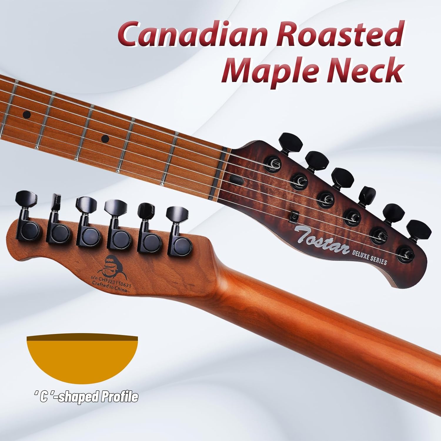 Tostar TTE-300 39-inch Electric Guitar H-H Pickups, Roasted Canadian Maple, Satin Finish