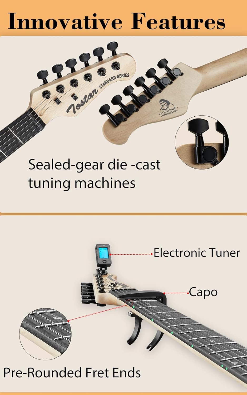 Tostar TST-140 39-Zoll-Solid-Body-E-Gitarren-Anfänger-Kits, Rising Sun