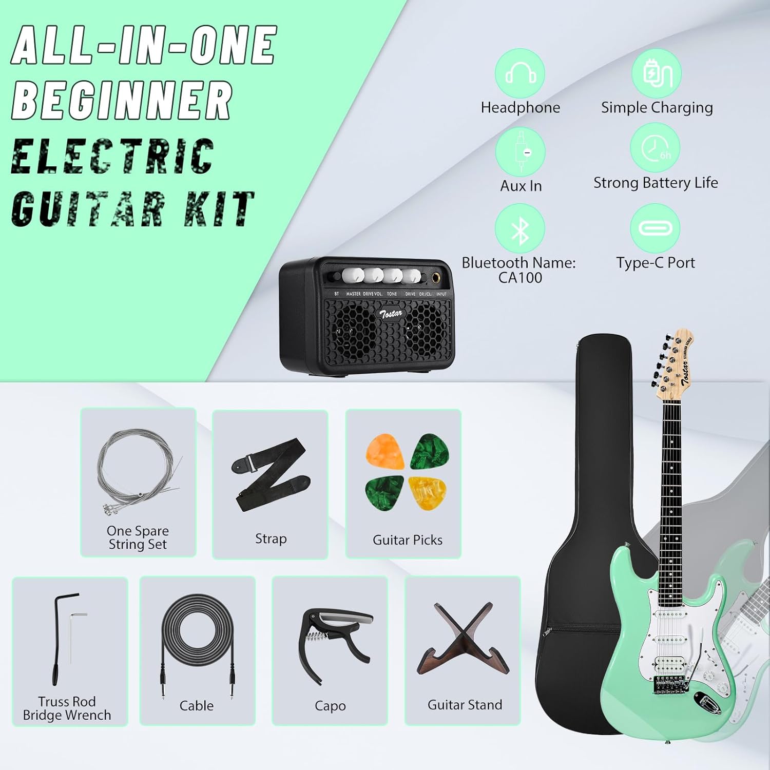 Tostar TST-220 39-inch Solid Right Hand Electric Guitar for Beginners