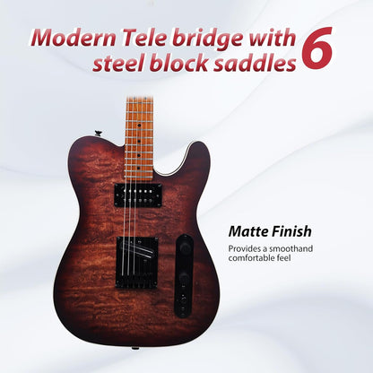 Tostar TTE-300 39-inch Electric Guitar H-H Pickups, Roasted Canadian Maple, Satin Finish
