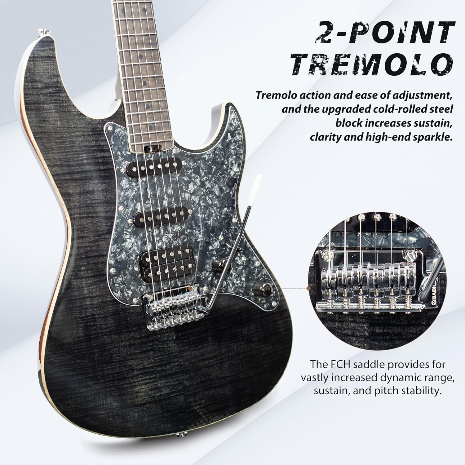 Tostar TST-500 39-inch Electric Guitar H-S-H Pickups, 2-Point Tremolo, Roasted Canadian Flamed Maple, Glossy Finish, Limited-Edition