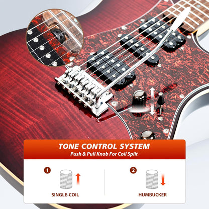 Tostar TST-500 39-inch Electric Guitar H-S-H Pickups, 2-Point Tremolo, Roasted Canadian Flamed Maple, Glossy Finish, Limited-Edition