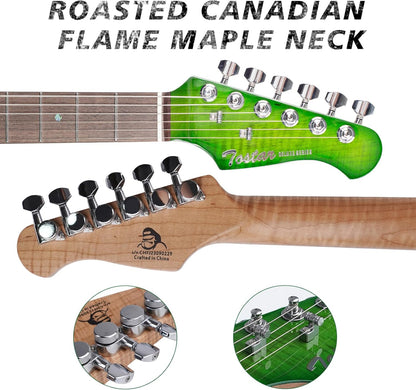 Tostar TST-500 39-inch Electric Guitar H-S-H Pickups, 2-Point Tremolo, Roasted Canadian Flamed Maple, Glossy Finish, Limited-Edition