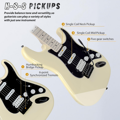 Tostar TST-320 39-inch Solid Wood Right Handed Electric Guitar for Beginners